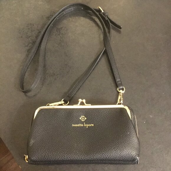 Nanette Lepore crossbody purse in excellent  condition black with gingham lining - Picture 1 of 5